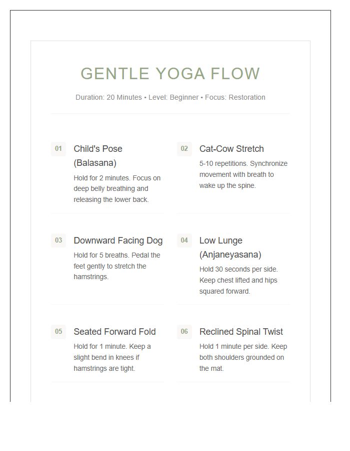 Gentle Yoga Sequence Printable Chart