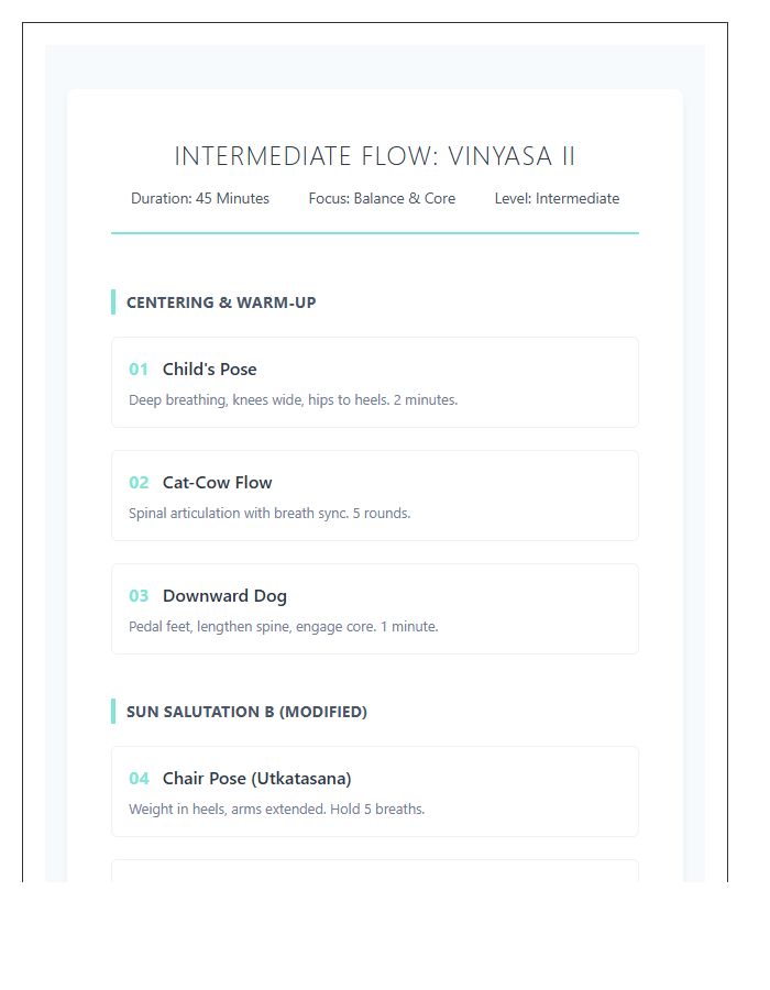 Intermediate Yoga Sequence Printable Chart