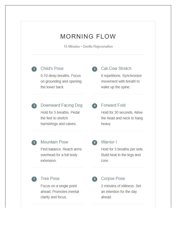 Morning Yoga Sequence Printable Chart