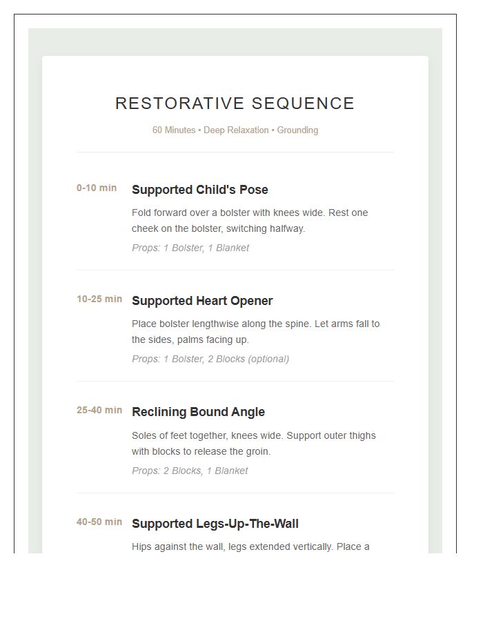 Restorative Yoga Sequence Printable Chart