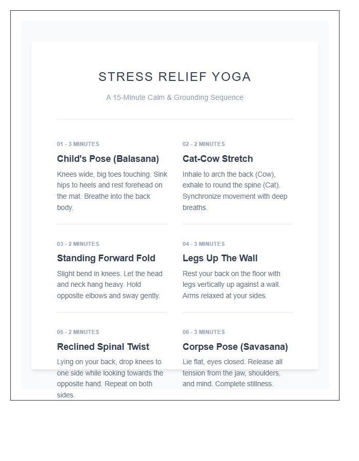Stress Relief Yoga Sequence Printable Chart