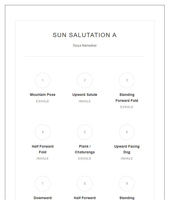 Sun Salutation Yoga Sequence Printable Chart
