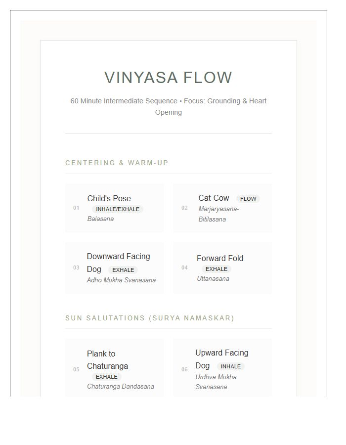 Vinyasa Flow Yoga Sequence Printable Chart