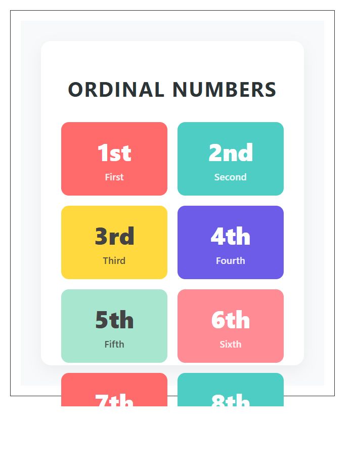 Colorful Ordinal Numbers Printable Wall Display Chart
