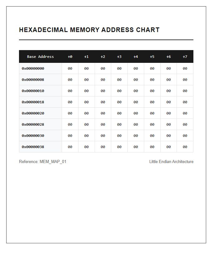 Hexadecimal Memory Address Printable Chart Reference
