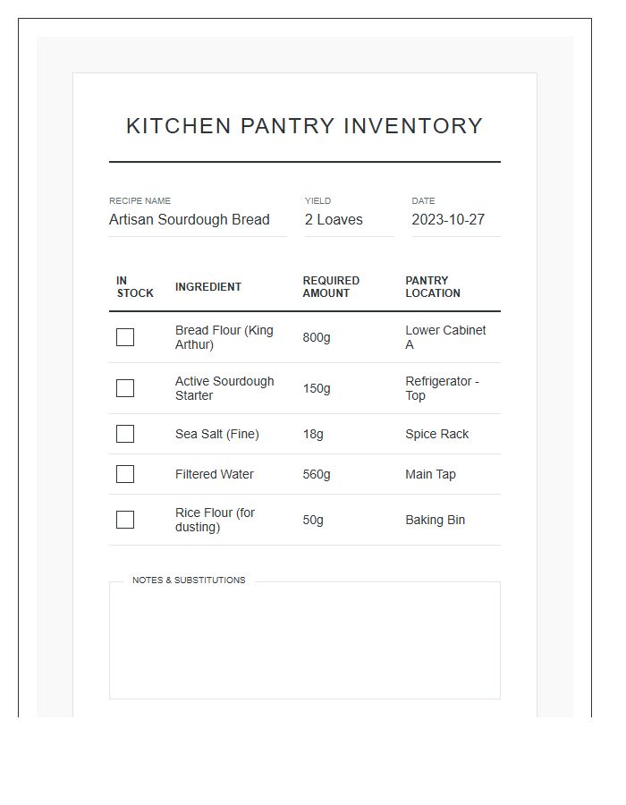 Kitchen Pantry Recipe Ingredient Printable Chart