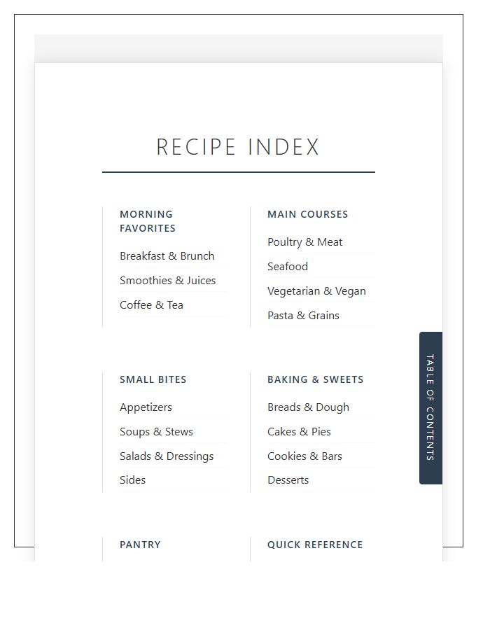 Vertical Recipe Binder Divider Printable Chart