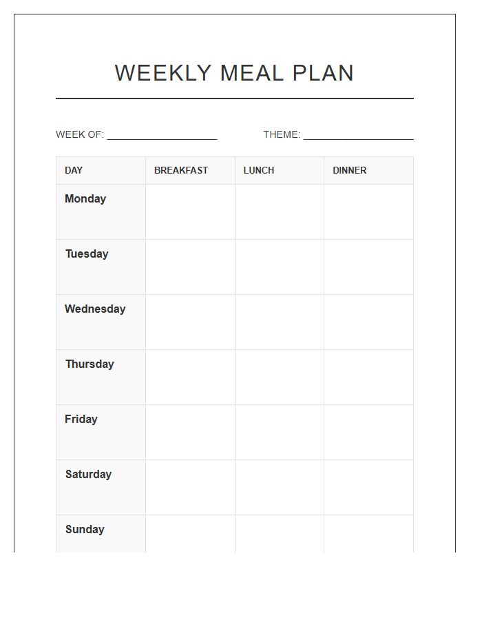 Weekly Family Meal Planning Printable Chart