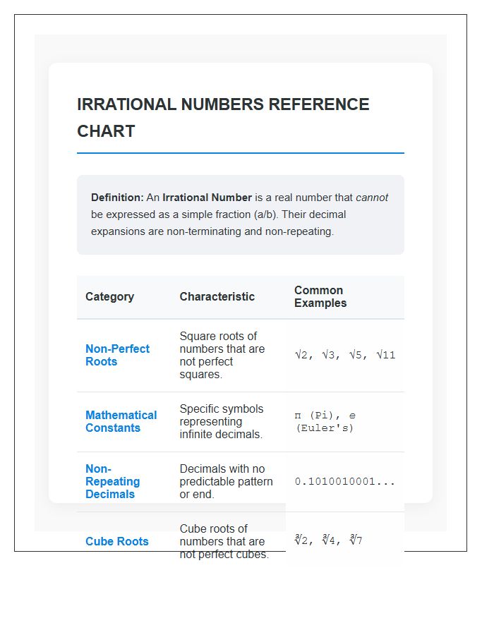 Identifying Irrational Numbers Printable Chart Reference