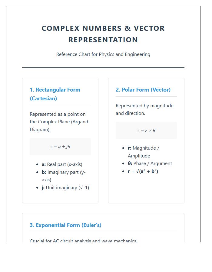 Complex Numbers Vector Representation Printable Chart For Physics