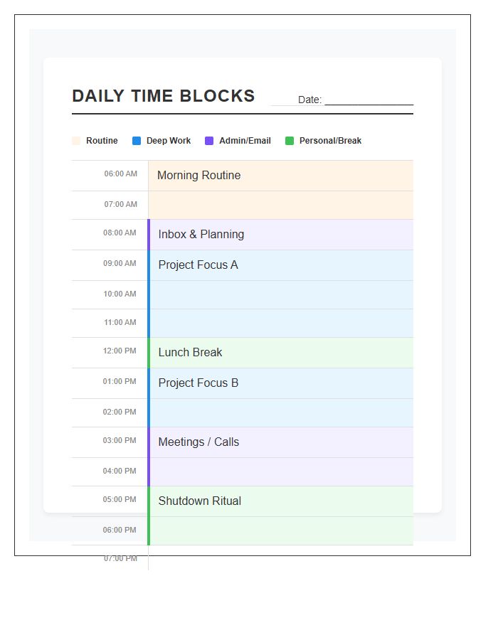 Color Coded Time Blocking Printable Chart