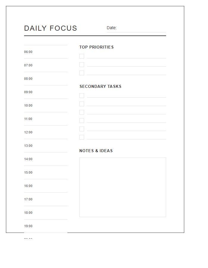 Daily Time Blocking Printable Chart