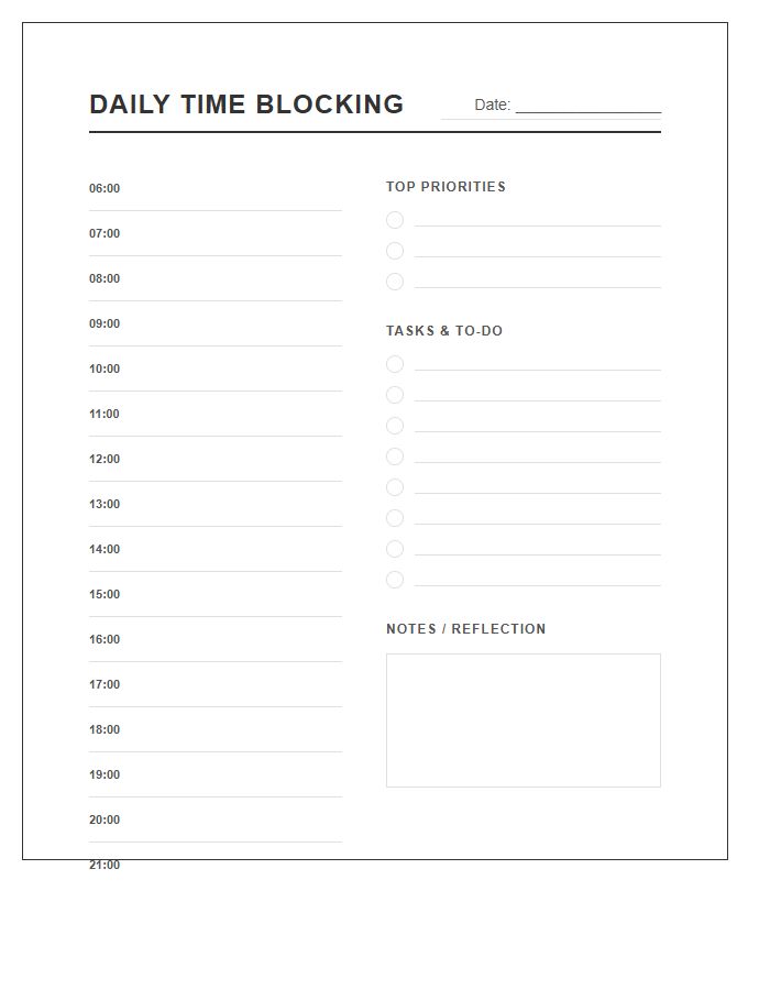 Detailed Time Blocking Printable Chart