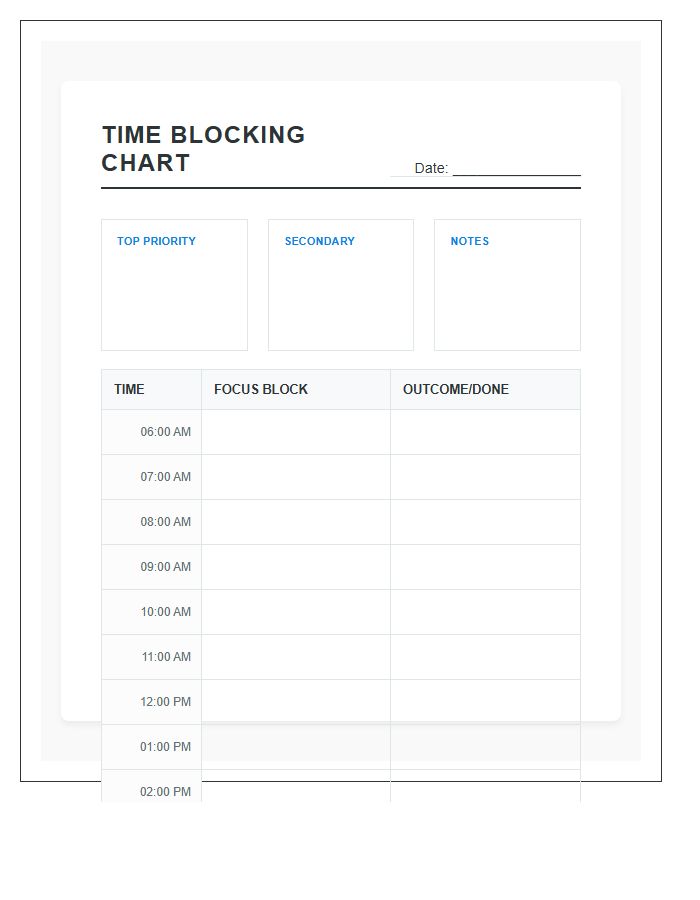 Effective Time Blocking Printable Chart