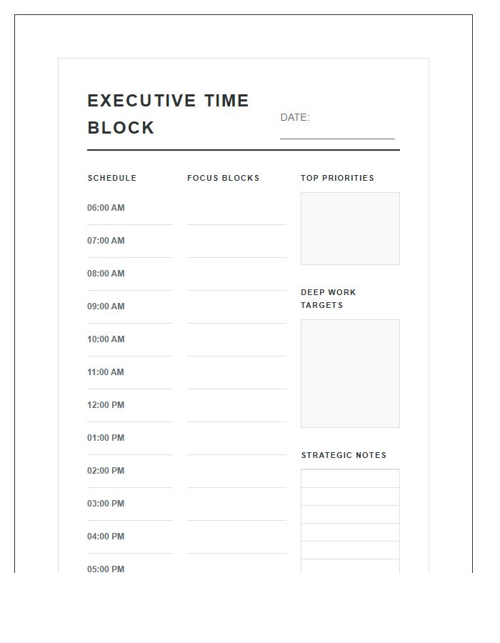Executive Time Blocking Printable Chart