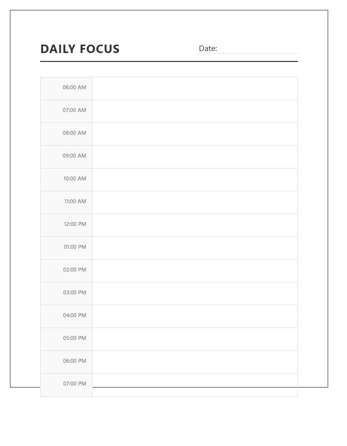 Hourly Time Blocking Printable Chart