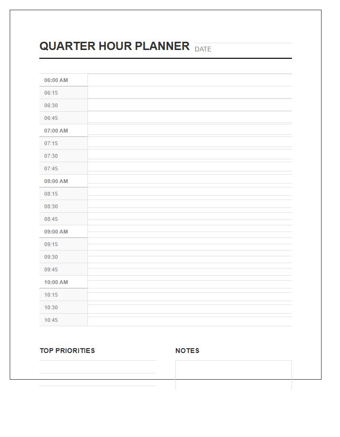 Quarter Hour Time Blocking Printable Chart