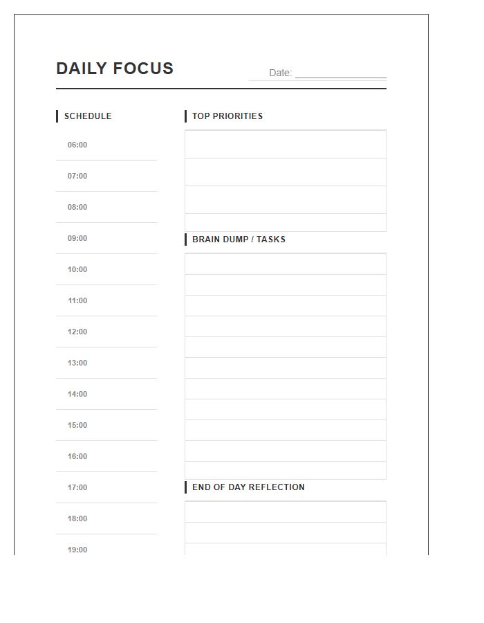 Structured Time Blocking Printable Chart