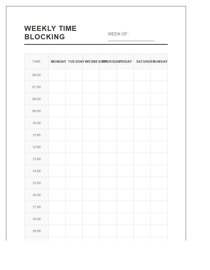 Weekly Time Blocking Printable Chart