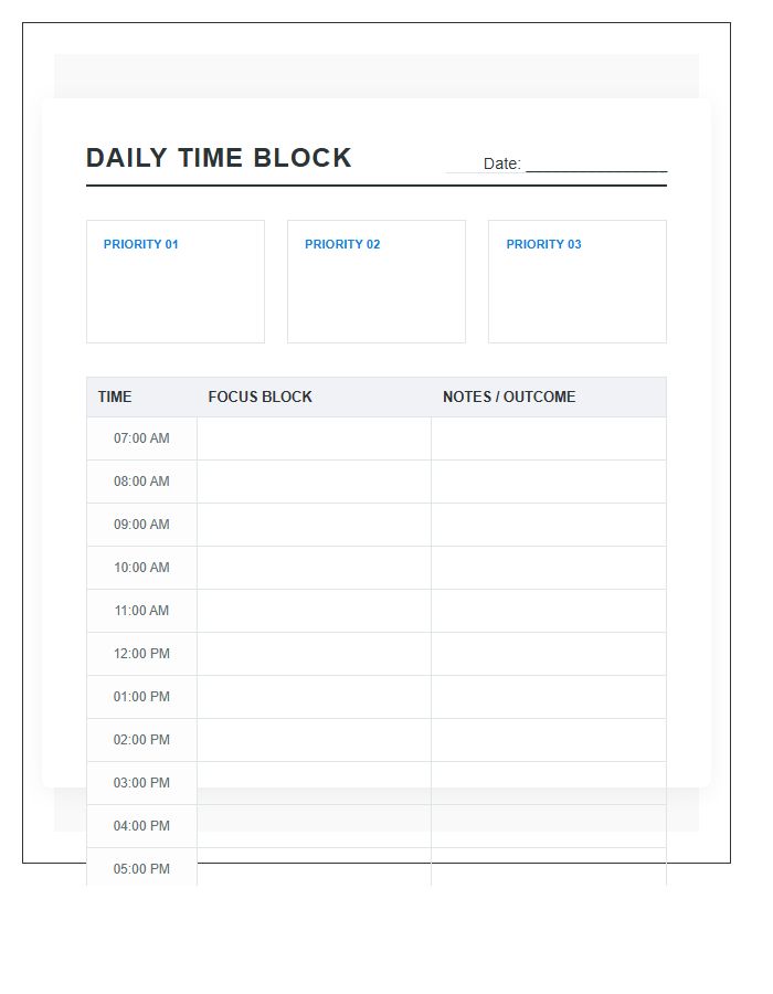 Work From Home Time Blocking Printable Chart