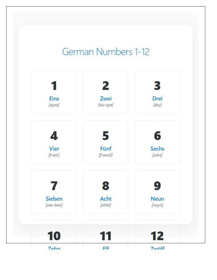 German Numbers For Kids Printable Chart With Pronunciation