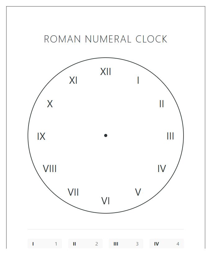 Roman Numeral Clock Face Printable Chart