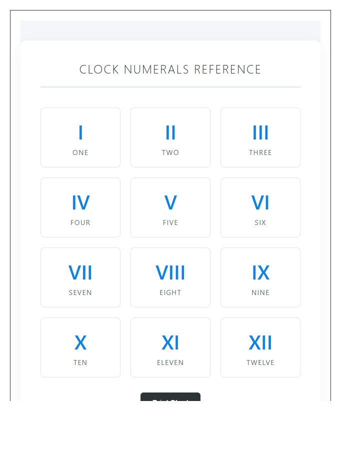 Roman Numerals Clock Numbers Template Printable Chart
