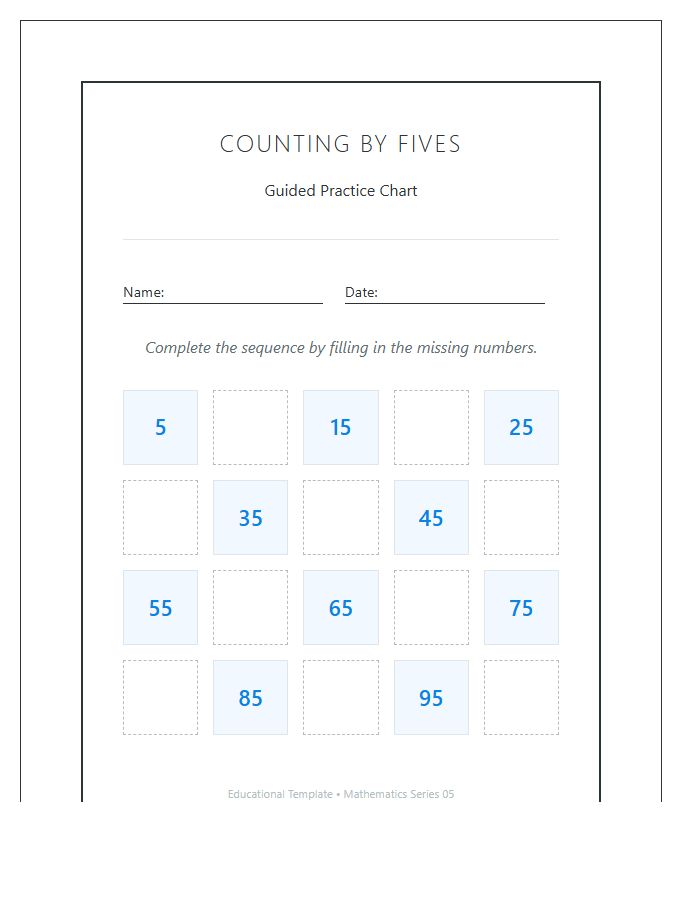Guided Practice Counting By Fives Numbers Printable Chart