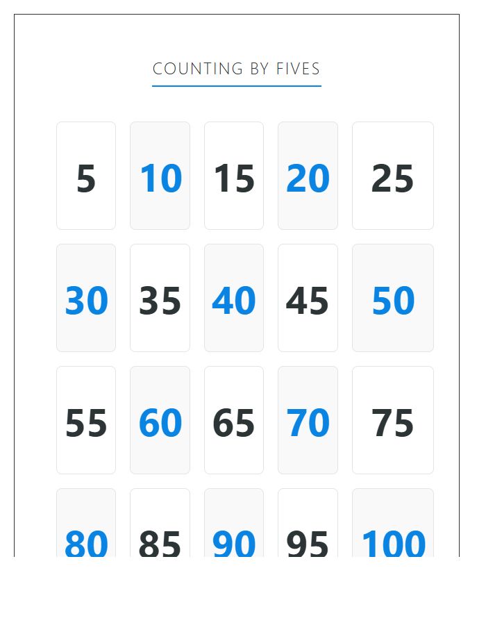 Large Font Counting By Fives Numbers Printable Chart