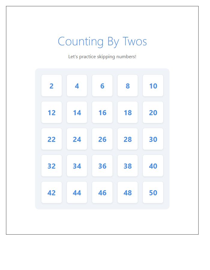 Counting By Twos Numbers Printable Chart For Kids