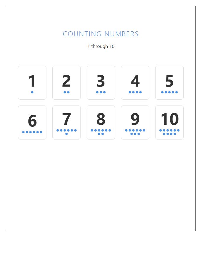Basic Preschool Counting Numbers Printable Chart