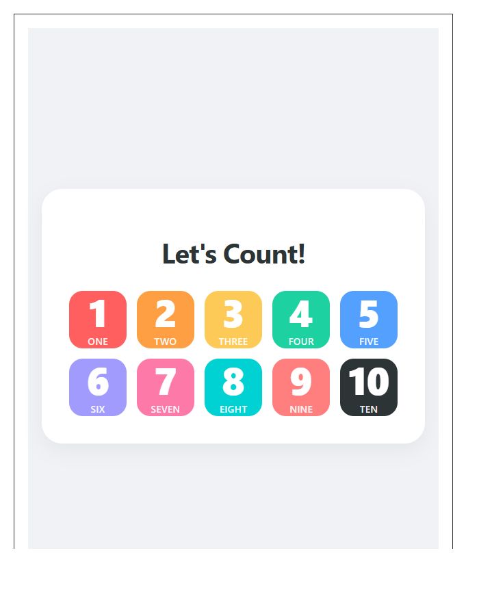 Colorful Preschool Counting Numbers Printable Chart