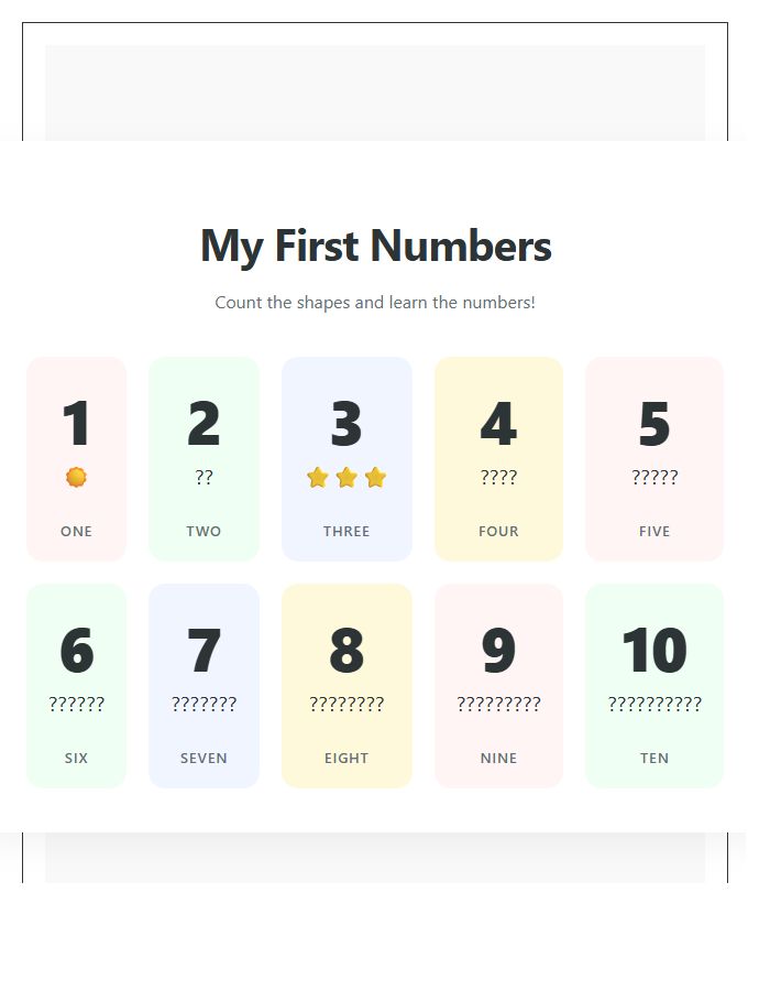Illustrated Preschool Counting Numbers Printable Chart