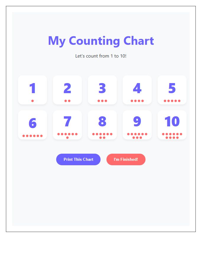 Interactive Preschool Counting Numbers Printable Chart