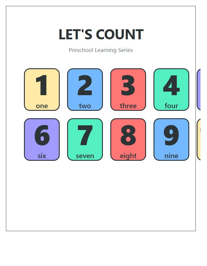 Large Print Preschool Counting Numbers Printable Chart