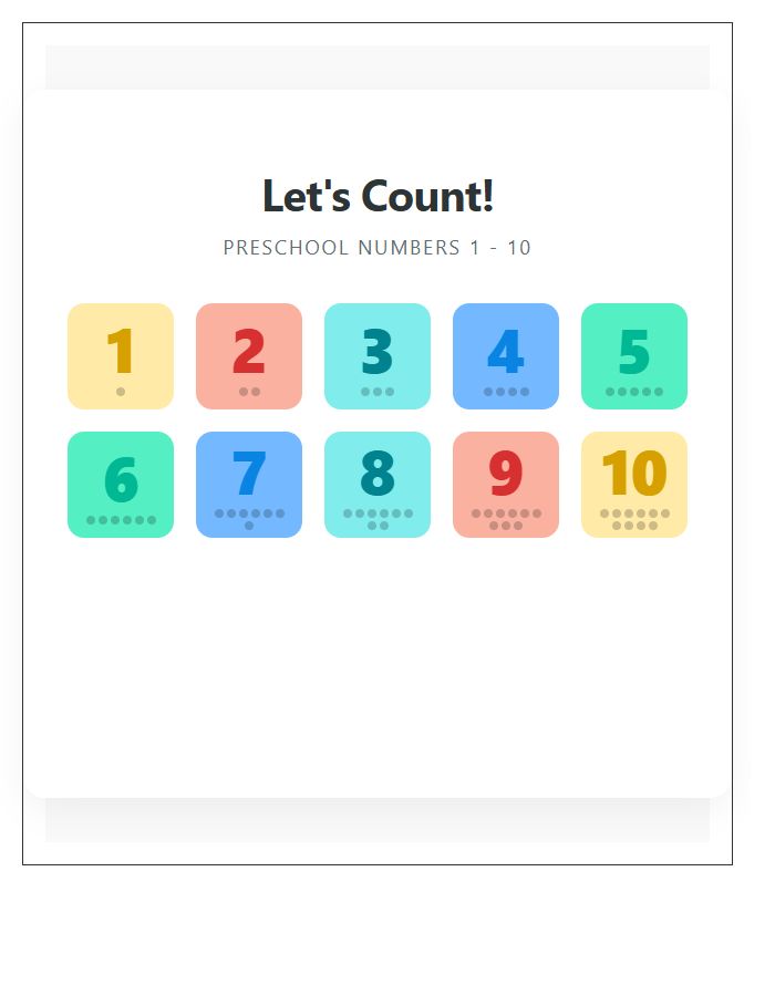 Preschool Counting Numbers Printable Chart For Classroom