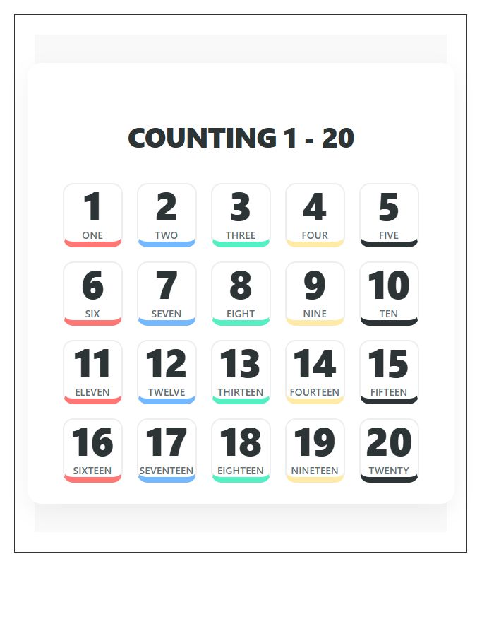 Preschool Counting Numbers Printable Chart For Wall