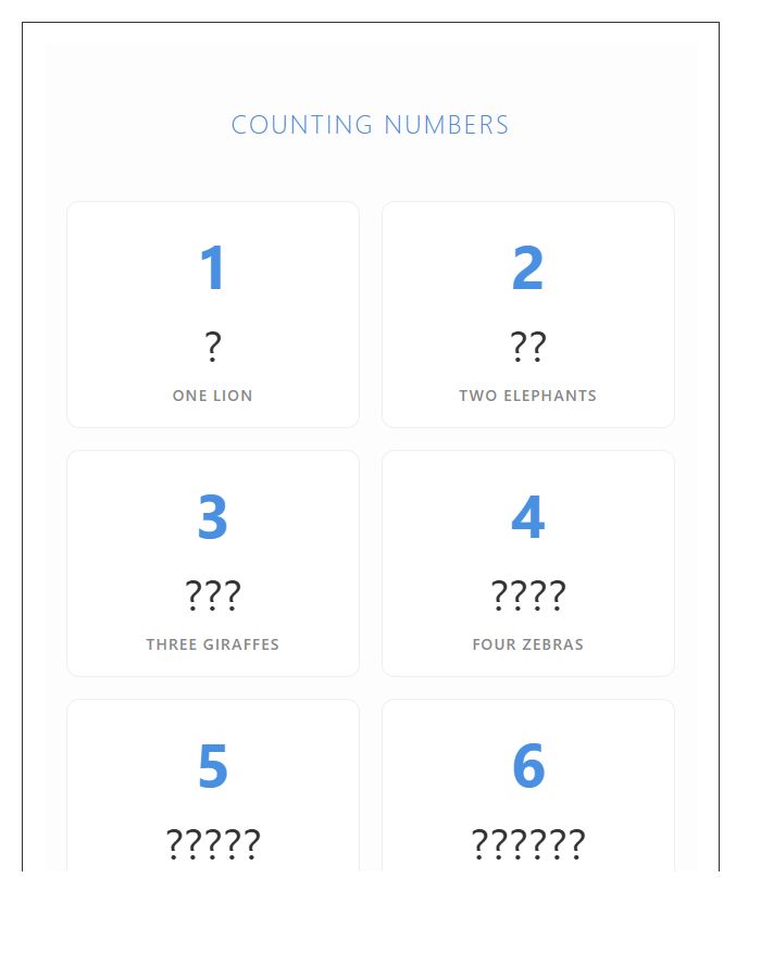Preschool Counting Numbers Printable Chart With Animals
