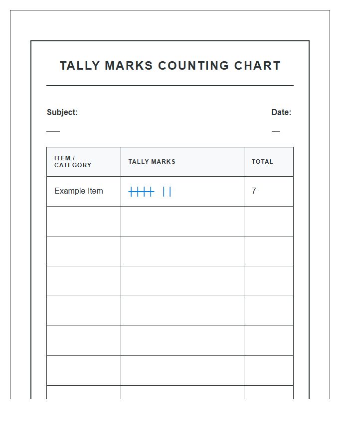 Tally Marks Counting Printable Chart