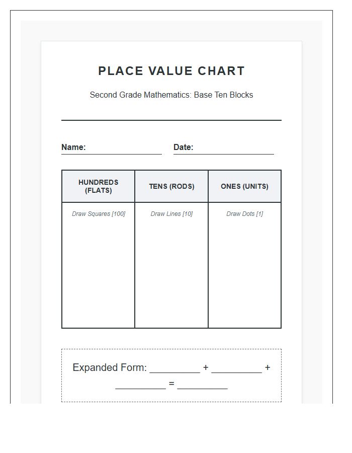 Base Ten Blocks Second Grade Place Value Printable Chart