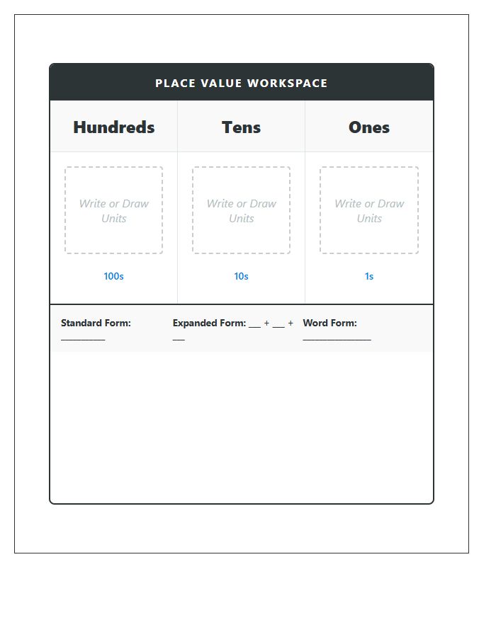 Desk Top Second Grade Place Value Printable Chart