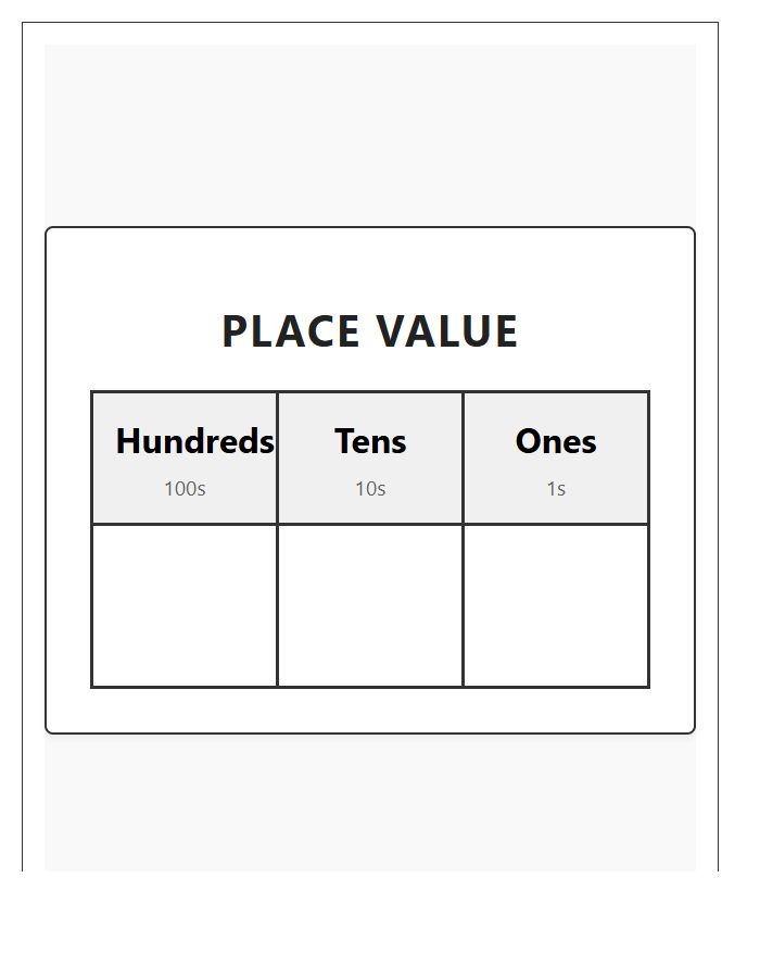 Large Print Second Grade Place Value Printable Chart