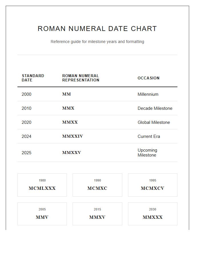 Roman Numeral Milestone Date Numbers Printable Chart
