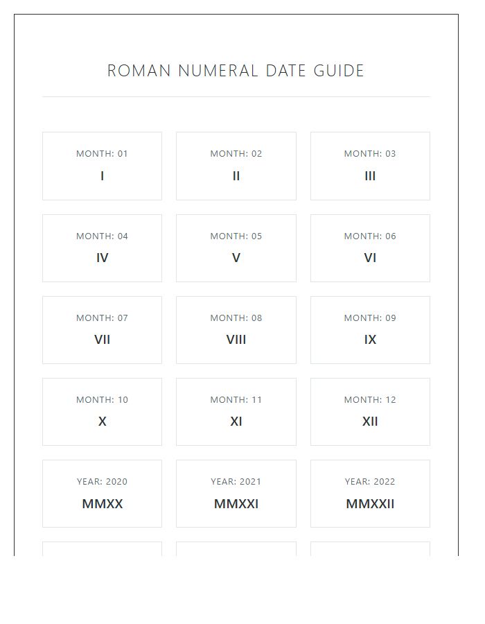 Roman Numeral Special Date Numbers Printable Chart
